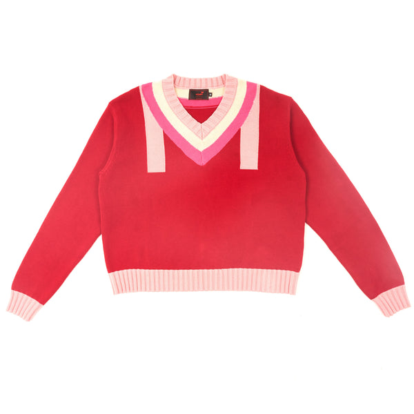 Mingo “M” Neck Sweater Red - front view