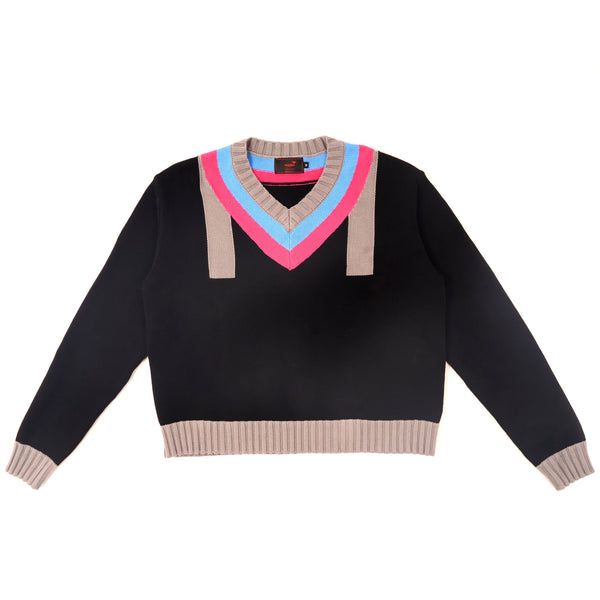 Mingo “M” Neck Sweater Black - front view