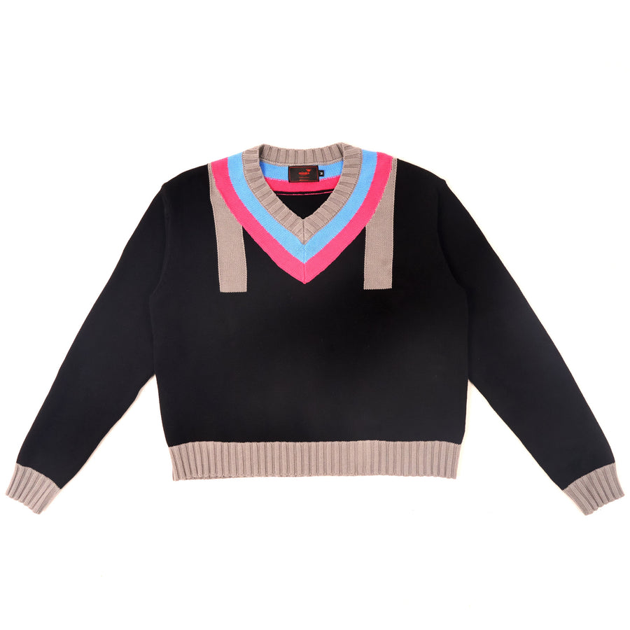 Mingo “M” Neck Sweater Black - front view