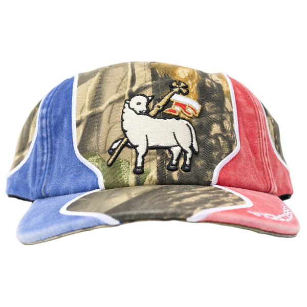 Multicolored cap with graphic on a white background